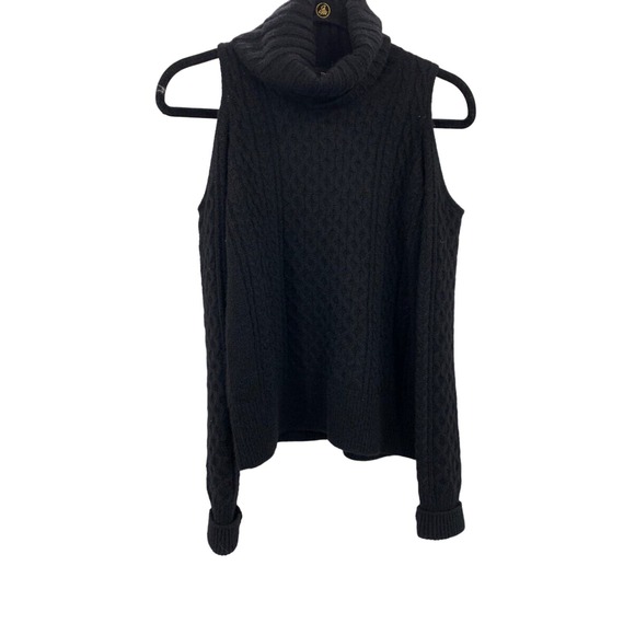 Theory Womens LS Cold Shoulder Cable‎ Knit Turtleneck Sweater Black P